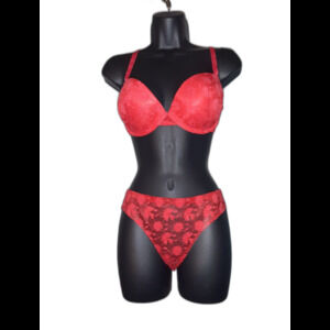 Youmita 36C Tomato Floral Lace Push-Up Bra & Large Floral Lace Panty NWT